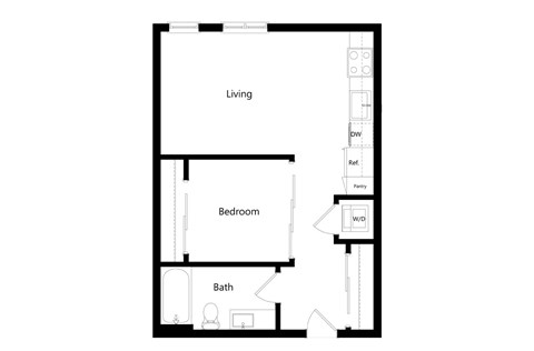 Floor plan for 1 bed, 1 bath, 519 sqft